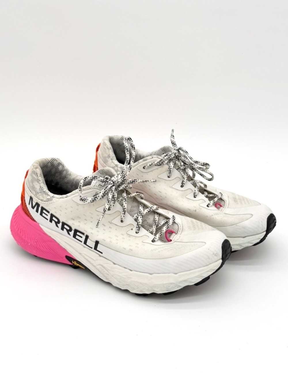 Merrell Agility Peak 5 Women Size 8.5 White Pink Trail Running Shoes Vibram